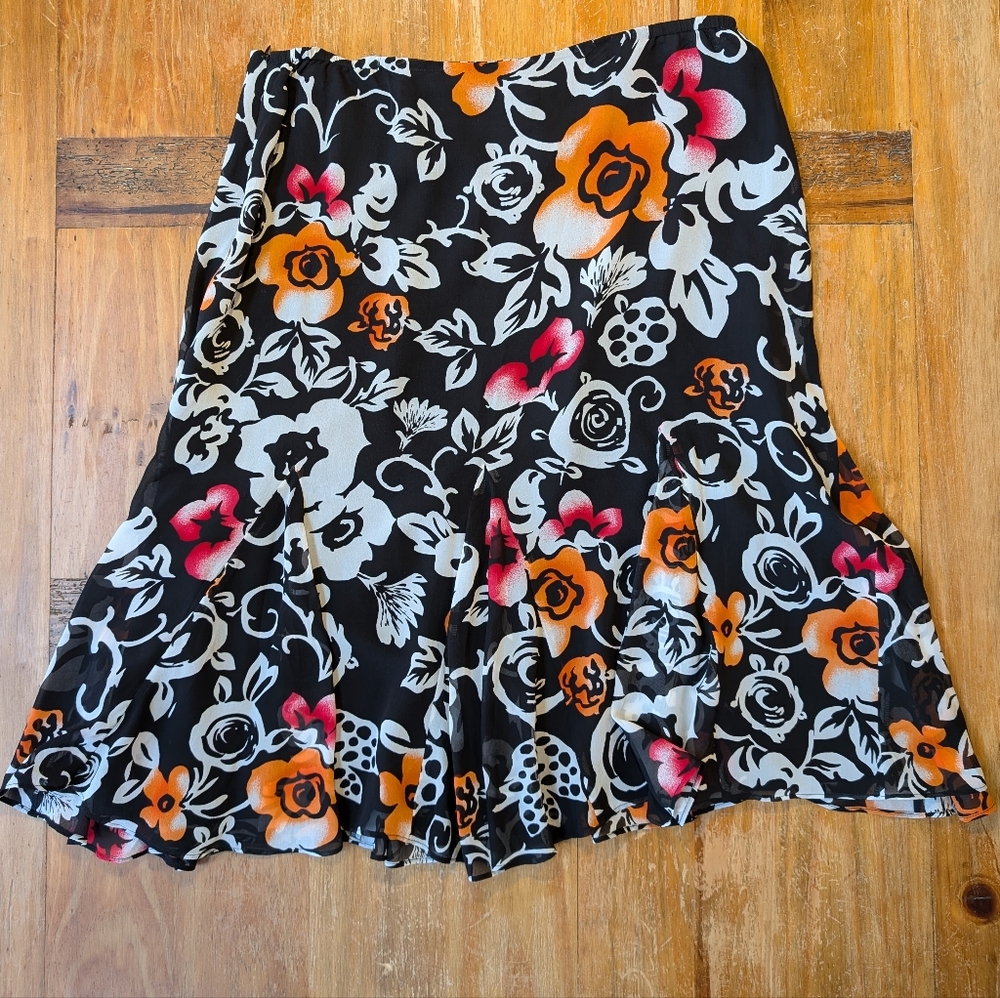 CHICO'S 100% Silk Floral Midi Flowy Skirt Chicos Size 2